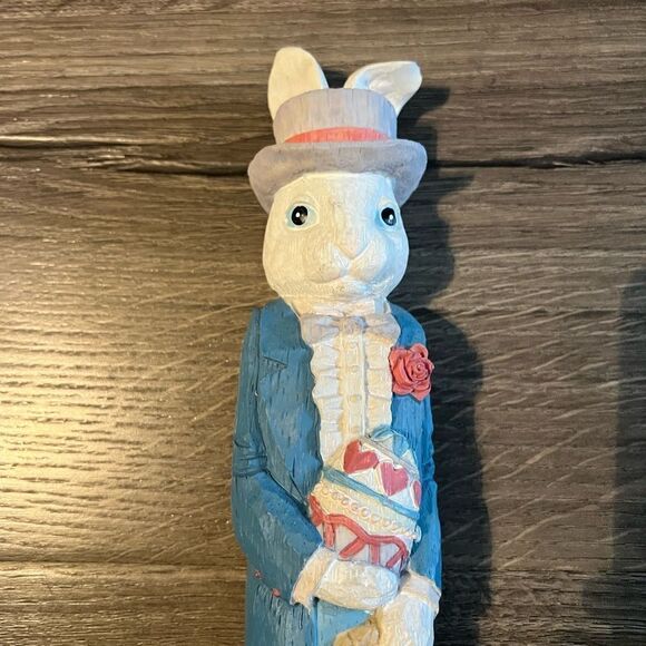 Brian Basket Roses 12" Bunny Pencil Figurine Multicolor Rabbit Easter Decoration - Picture 3 of 5